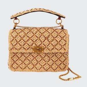 Valentino Rockstud Spike Raffia Shoulder Bag
